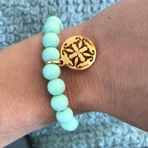 Aqua bead bracelet with gold charm